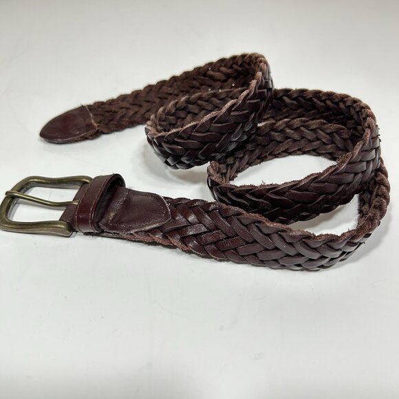 2000D Accessories - Vtg 2000D Women Braided Genuine Leather Belt Brown Brass Buckle Sz S